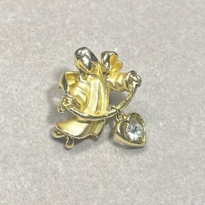 Gigi Giusti Vintage Angel Brooch Pin With Rhinestone Heart Charm